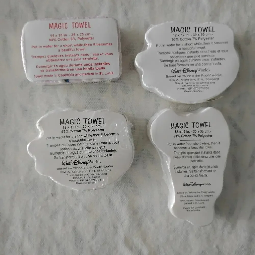 4 Winnie The Pooh Gang Magic Towels Disney World Piglet Eeyore Tigger Vintage